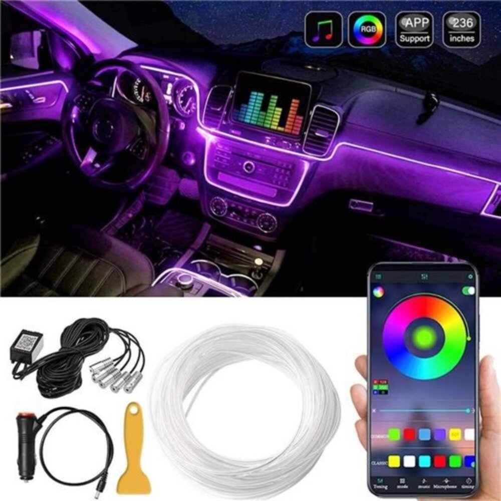 6M‎ Car RGB Interior Ambient LED Strip Light APP Music Control Atmosphere Lamps